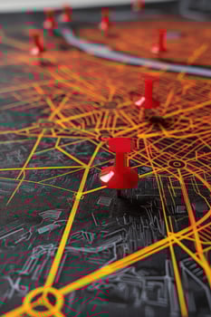 Map with pins marking route planning for future travel and adventure ideas photo