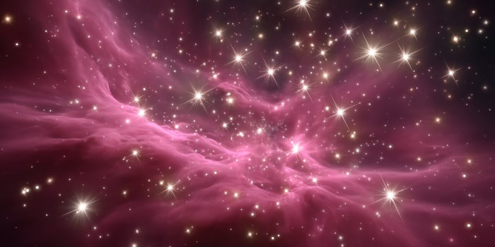 Pink nebula with shining stars in deep space for sci-fi background photo