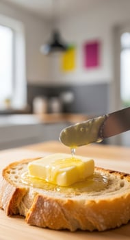Butter melting on a slice of toast for a delicious breakfast photo