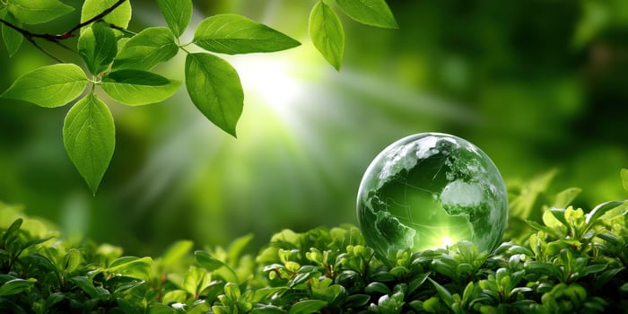 World globe in a natural environment with sunlight on foliage for ecology themes photo