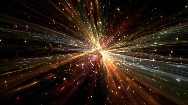 Abstract multicolored starburst exploding outward used as futuristic background photo