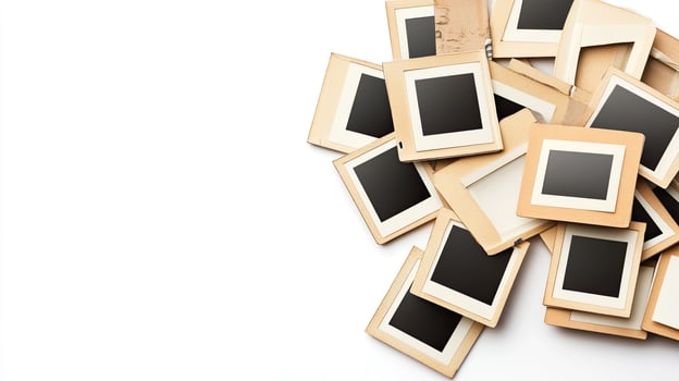 Collection of Vintage Slides Stacked on White Background, Memories and Nostalgia, Family History Concept photo