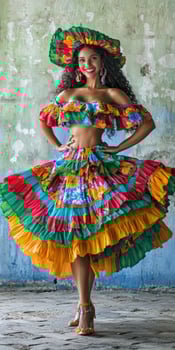 A woman in a colorful dress dancing photo