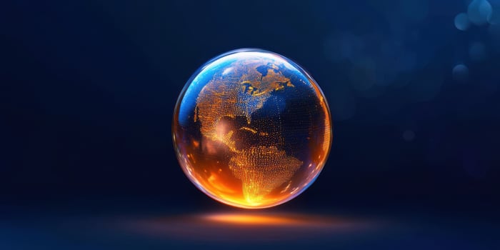 Glowing Earth Sphere with Orange Hues and Cosmic Background Effects photo