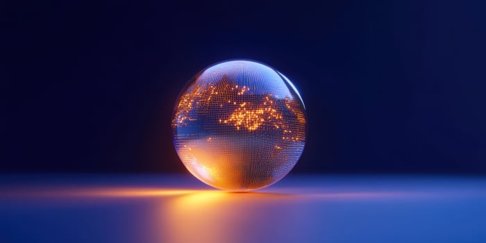 Crystal sphere reflecting city lights at night, creating a magical ambiance photo