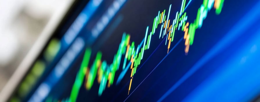Close-up of a digital stock market chart displaying fluctuating trends photo