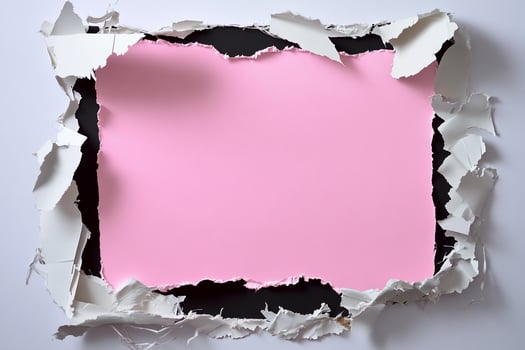 Torn paper frame revealing a pink background, ideal for creative designs photo