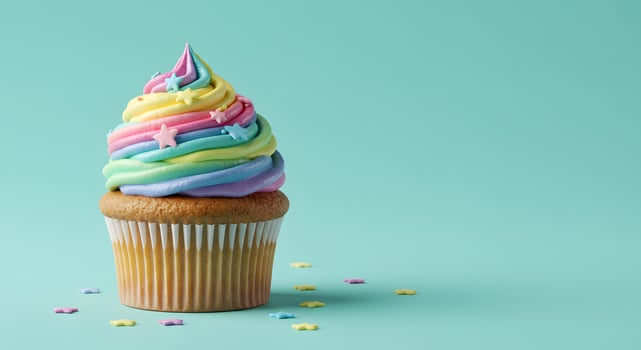 Rainbow Icing Cupcake with Sparkling Stars photo