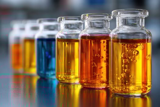 A row of test tubes with different colored liquids photo