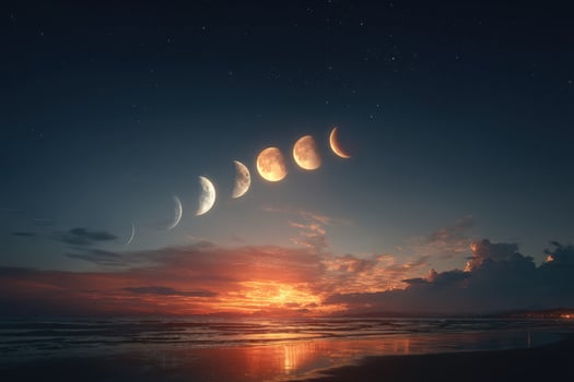 The moon phases over the ocean at sunset photo