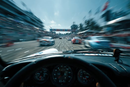 A view from the driver's seat of a car racing photo