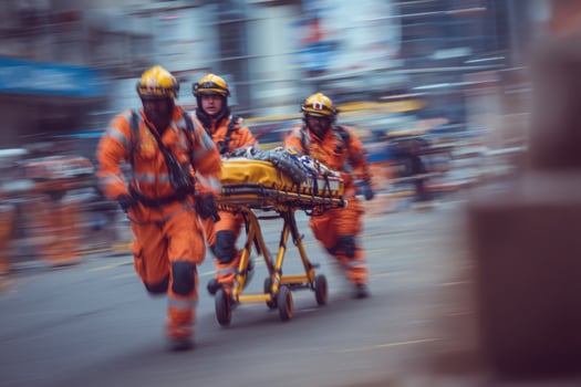 Emergency workers carrying a patient on a stretcher photo