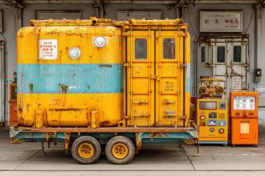 A yellow and blue trailer with a blue and yellow tank photo