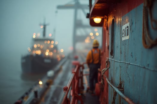 A man standing on the deck of a ship photo