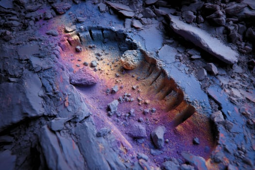 A close up of a rock with colorful paint photo