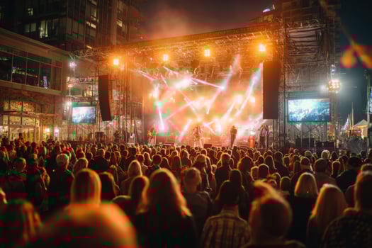 A crowd of people at a concert at night photo