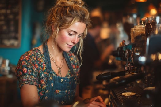 A woman working at a coffee shop photo