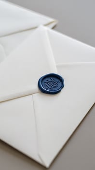 Elegant White Envelopes Sealed with a Deep Blue Wax Seal for Formal Invitations and Correspondence creating an air of anticipation photo
