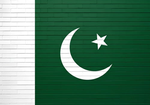 Flag of Pakistan painted on a brick wall. photo