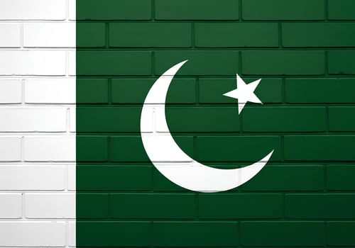 National flag of Pakistan painted on a brick wall. photo