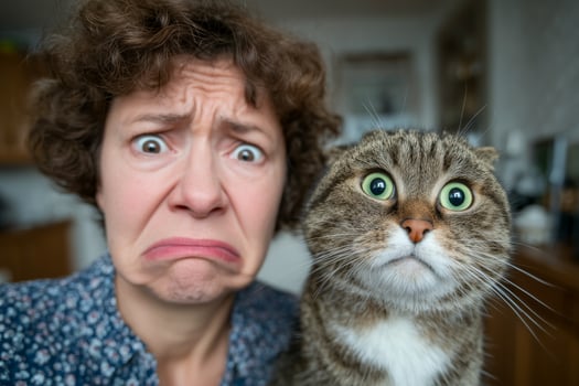 Surprised Expressions of Human and Cat photo