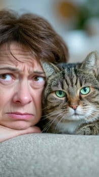 Concerned Expressions of Human and Cat photo