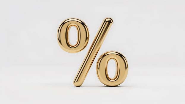 Golden Percentage Sign on White Background Representing Financial Concepts and Business Deals for Marketing Campaigns and Promotions photo