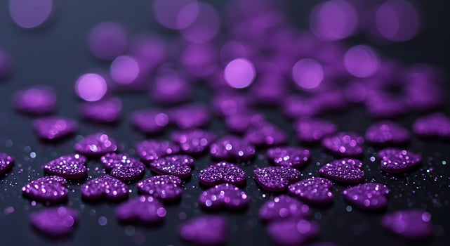 A Field of Shimmering Purple Glitter Hearts with Dreamy, Luminous Bokeh Lights photo