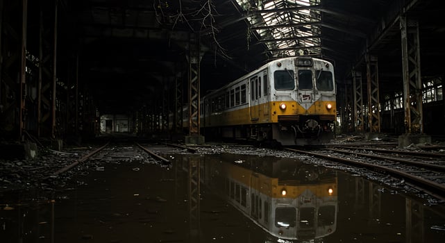 A train is driving through a train station photo