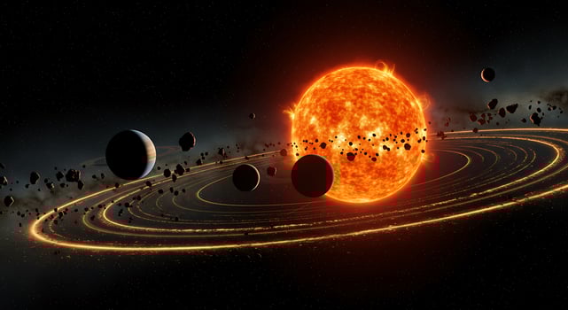 The sun and planets are shown in this image photo