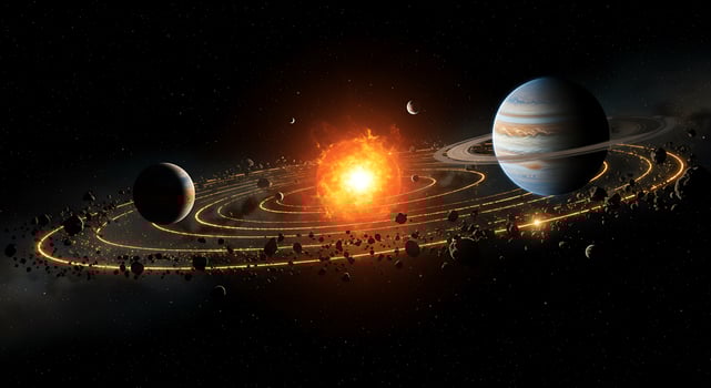 Fiery Star Illuminates a Majestic Alien Solar System's Cosmic Dance photo