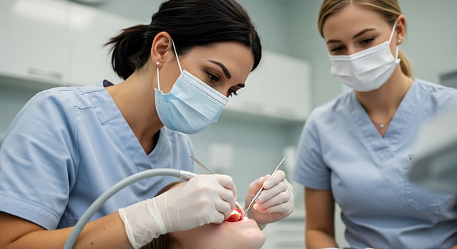 Focused Dentist and Assistant Teamwork During a Meticulous Oral Health Procedure photo