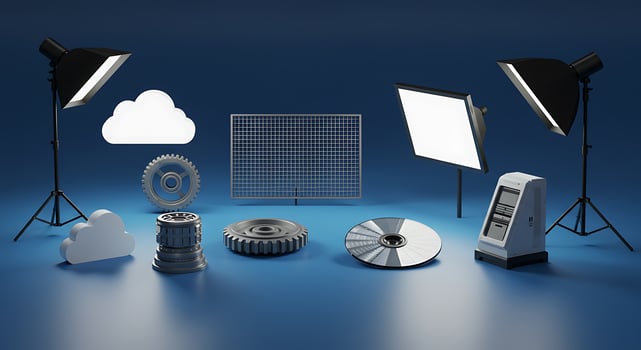 A variety of lighting equipment and a cloud photo