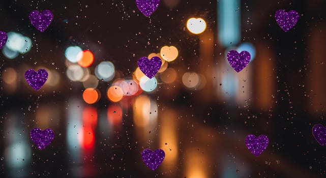 Purple hearts on a rainy night photo