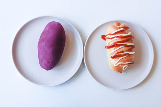 bread or bun , sausage bread or sausage bun and sweet potato bun photo