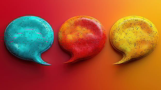 Colorful speech bubbles in vibrant hues of blue, red, and yellow photo