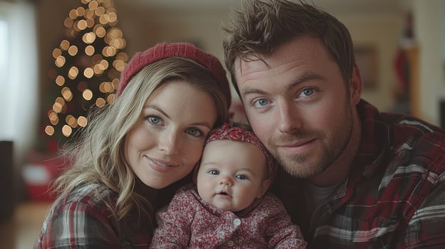 Family portrait with baby, celebrating joyful holiday season together photo