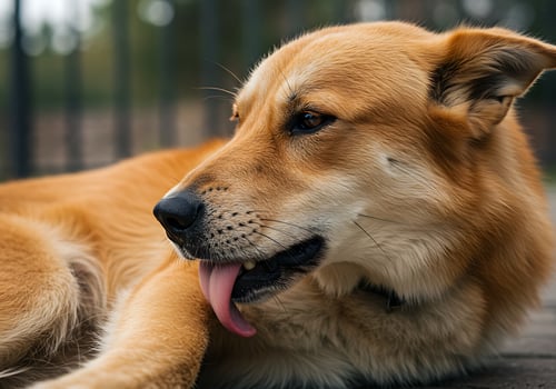 A dog laying on the ground photo