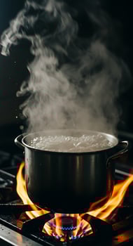 A pot of boiling water on a stove photo