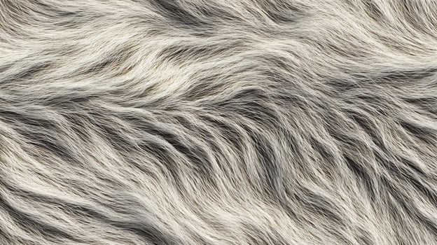 Close-up of soft grey and white faux fur texture, wavy hairs create a cozy background. Seamless tile. photo