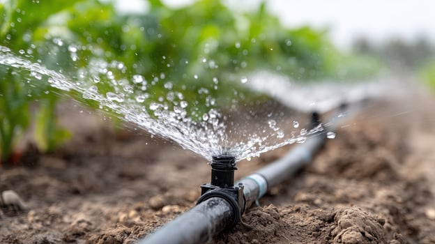 Efficient irrigation system supplying water to crops in a rural farm setting photo
