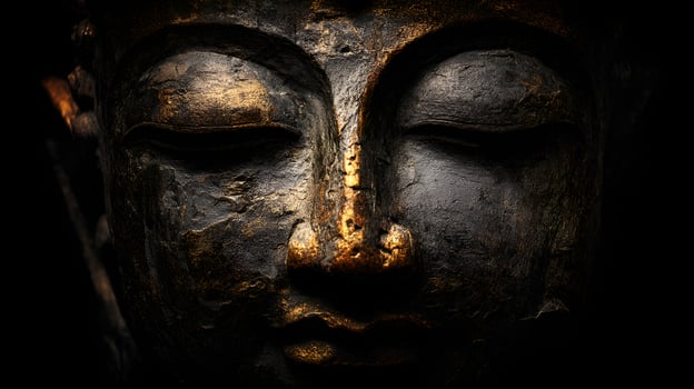Close up of buddha face expressing serenity and wisdom photo