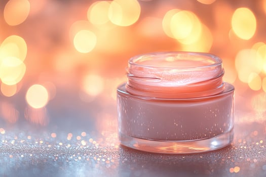 Beauty face cream on sparkling texture shows the glow and light effects photo