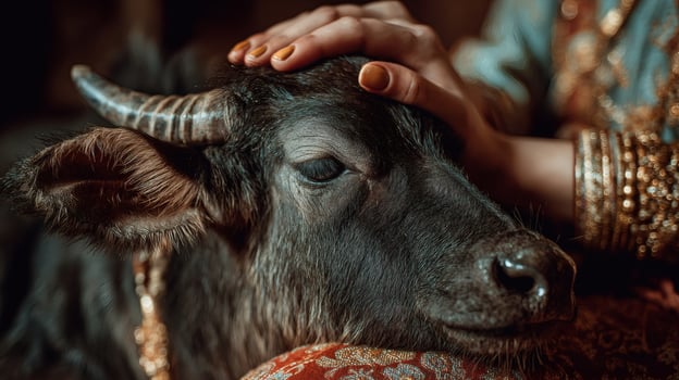 Calf Womans Hand. photo