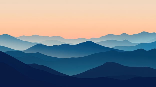 Serene layers of blue mountains create a calm landscape beneath a soft pastel sky photo