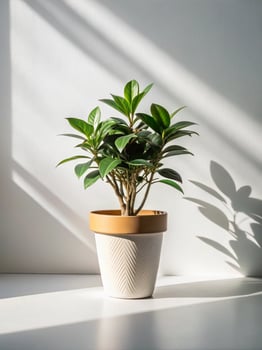 a potted plant on a table in front of a window photo