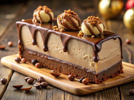 a piece of chocolate cake with nuts on top photo