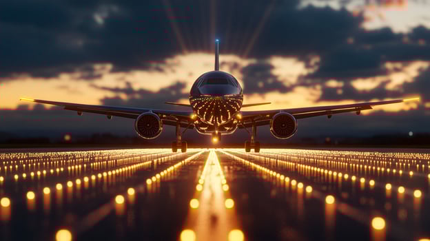 Airplane on runway during sunset photo