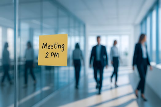 A group of business people walking through an office hallway photo