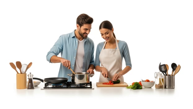 A man and woman are cooking together photo